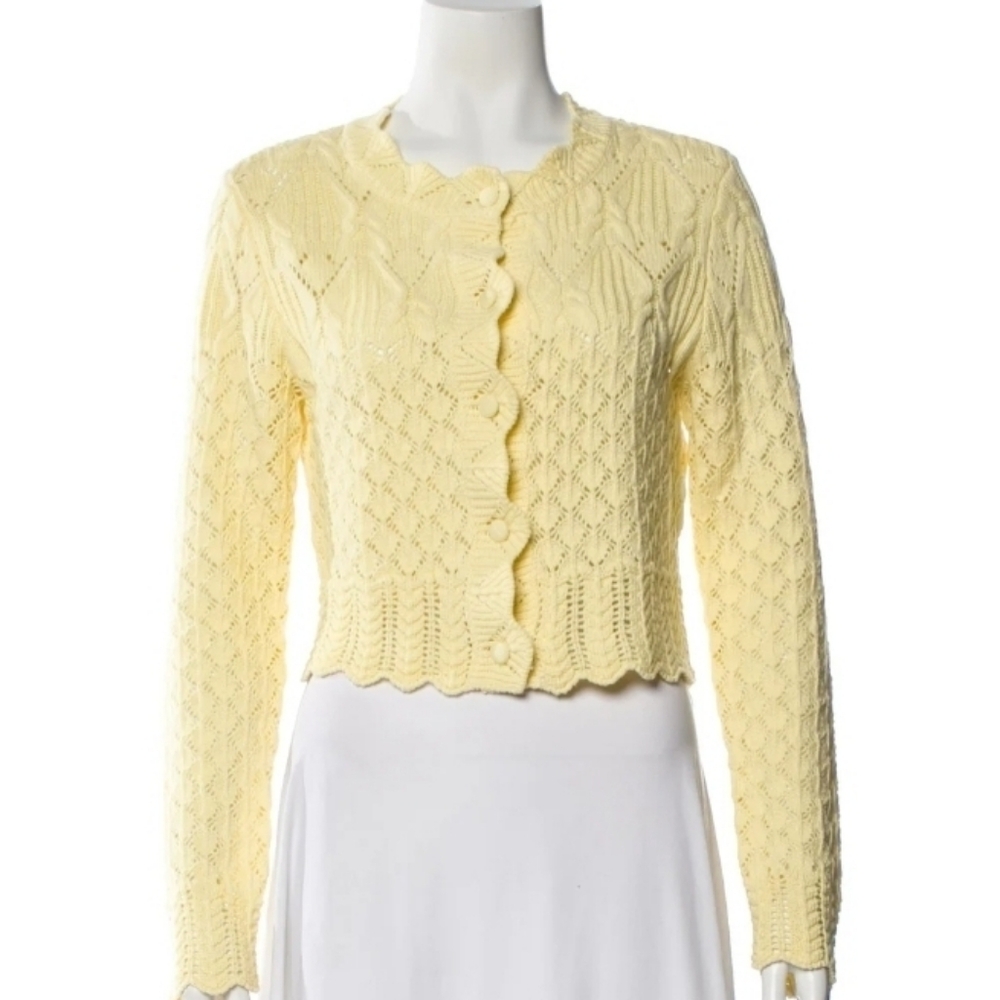 House of Harlow 1960 Baby Yellow Pointelle Knit Button Cardigan Like New